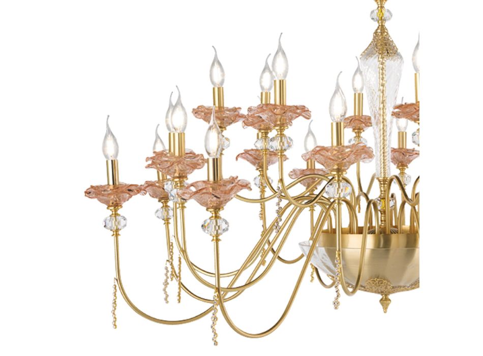 Klassischer Kronleuchter mit 24 Lichtern aus Glas, Kristall und Luxusmetall - Flandern Viadurini