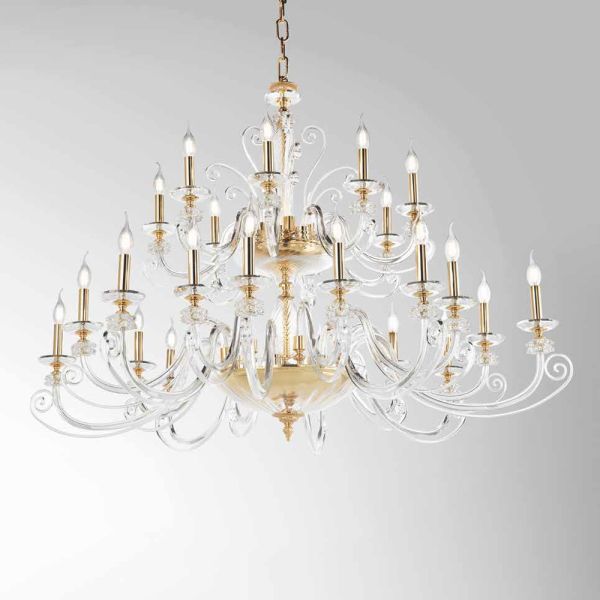 Kronleuchter mit 24 lichtern aus mundgeblasenem glas und klassischem luxuskristall - cassea