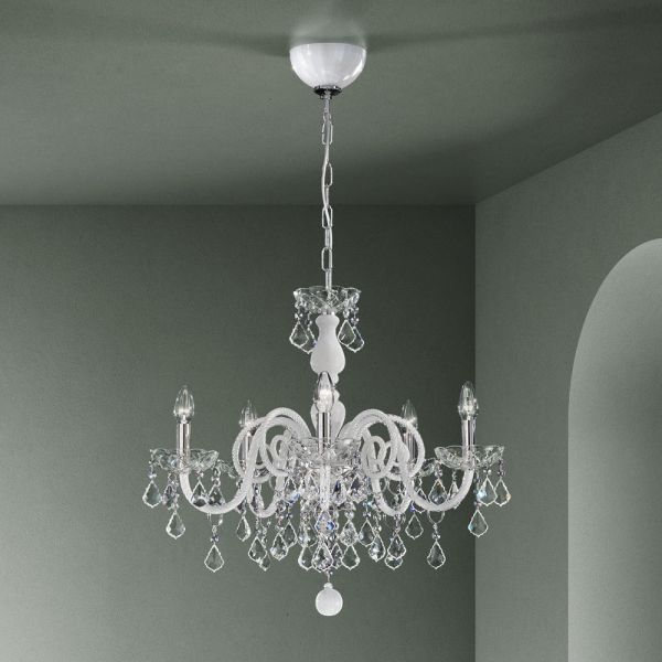 Kronleuchter mit 5 lichtern aus venezianischem glas und metall im klassischen florentiner stil