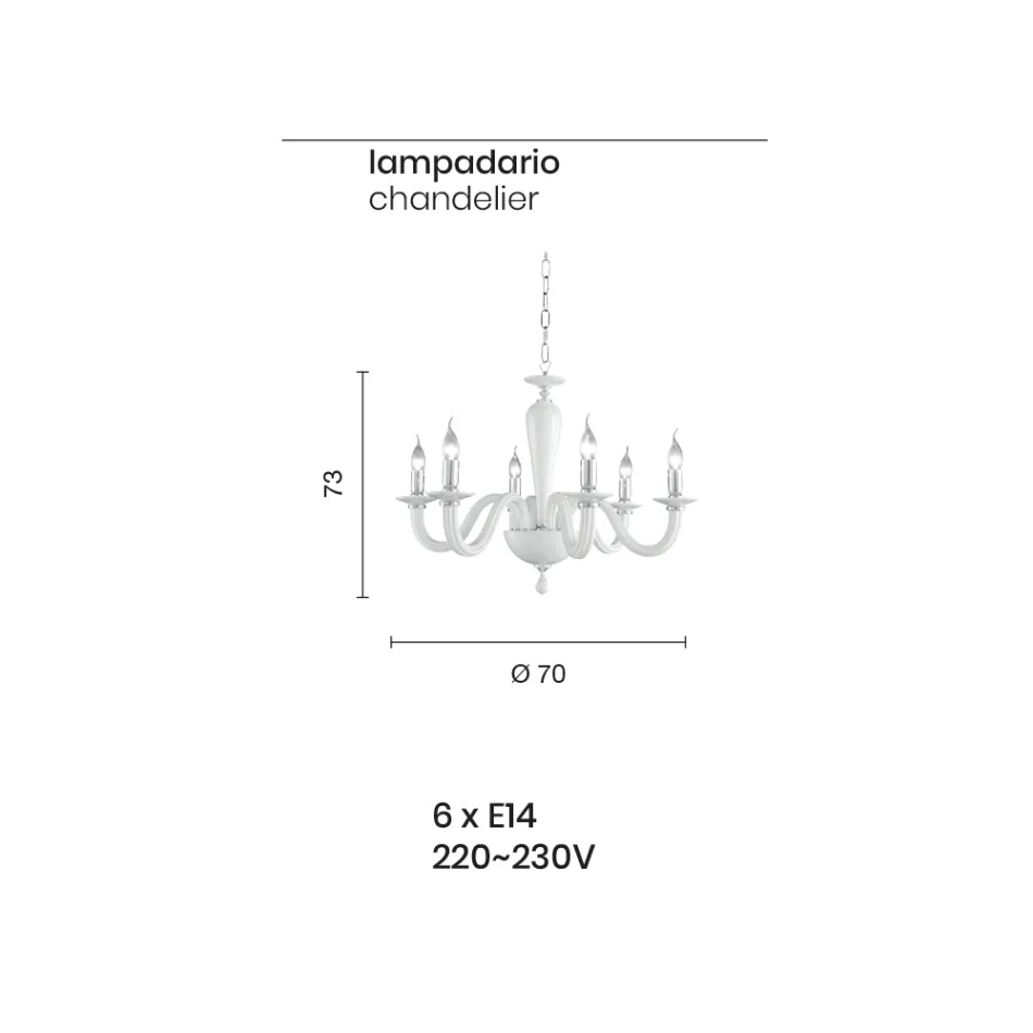 Klassischer Kronleuchter mit 6 Lichtern aus italienischem handgefertigtem transparentem Glas - Rapallo Viadurini