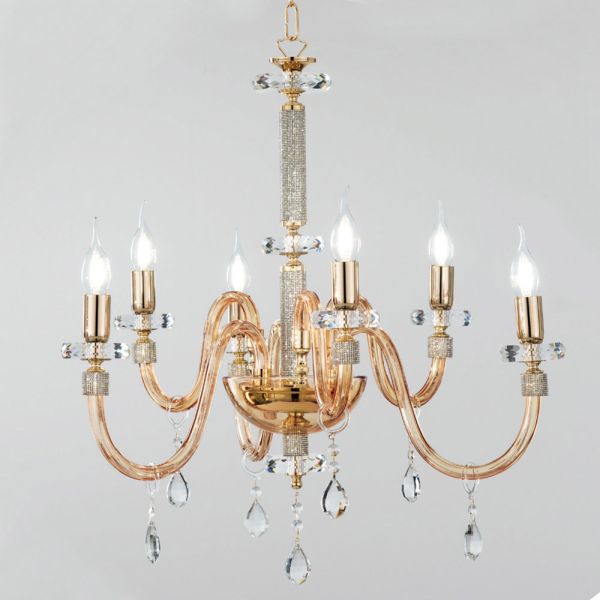 Kronleuchter 6 lichter klassisches italienisches glas handgefertigt bernstein - similo