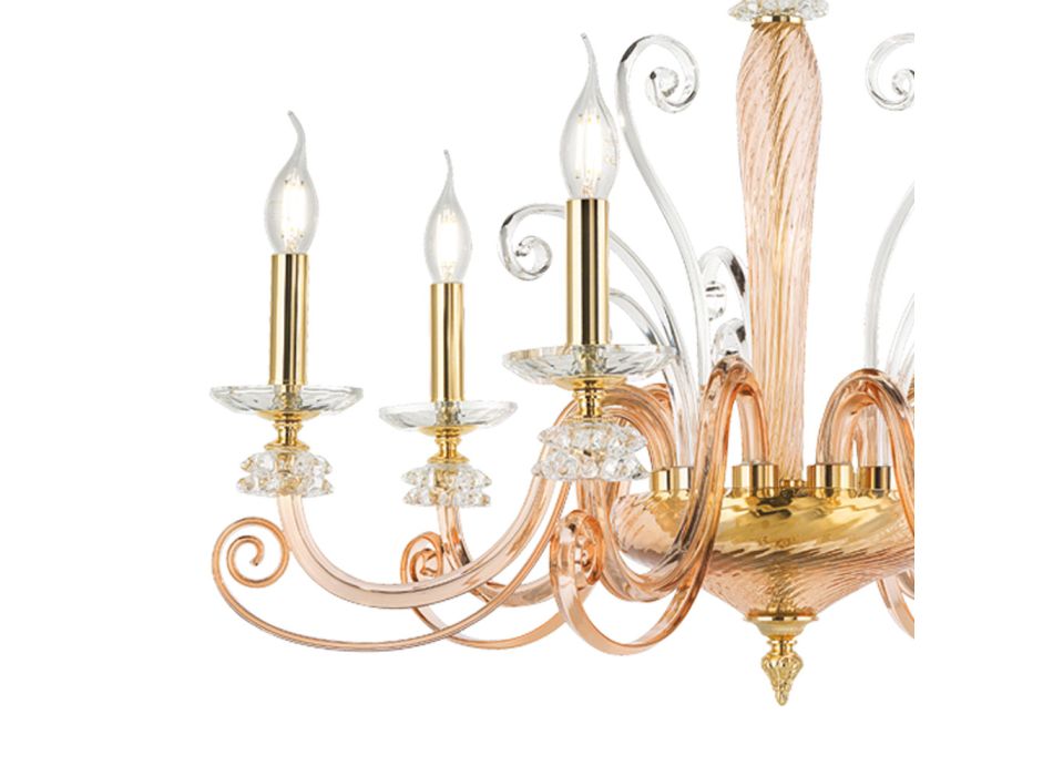 Kronleuchter mit 6 Lichtern aus mundgeblasenem Glas und klassischem Luxuskristall - Cassea Viadurini