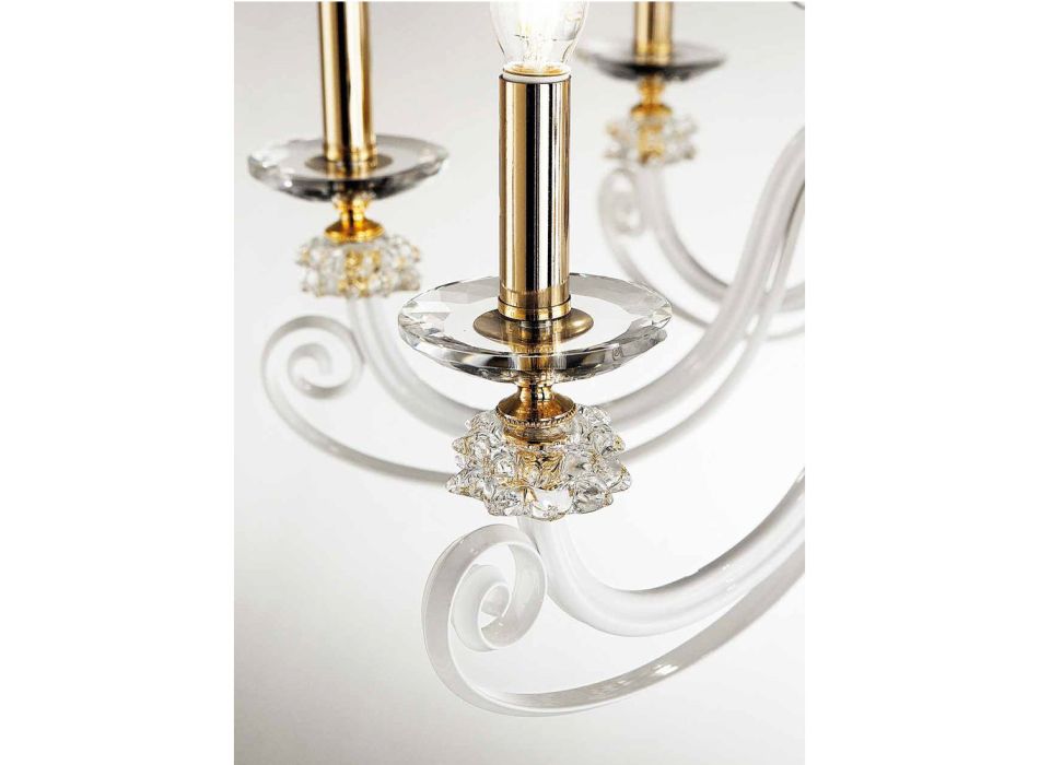 Kronleuchter mit 6 Lichtern aus mundgeblasenem Glas und klassischem Luxuskristall - Cassea Viadurini