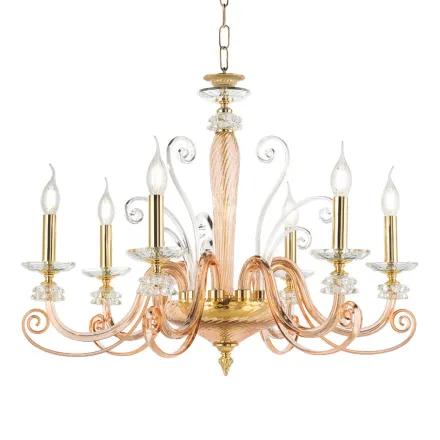 Kronleuchter mit 6 Lichtern aus mundgeblasenem Glas und klassischem Luxuskristall - Cassea Viadurini