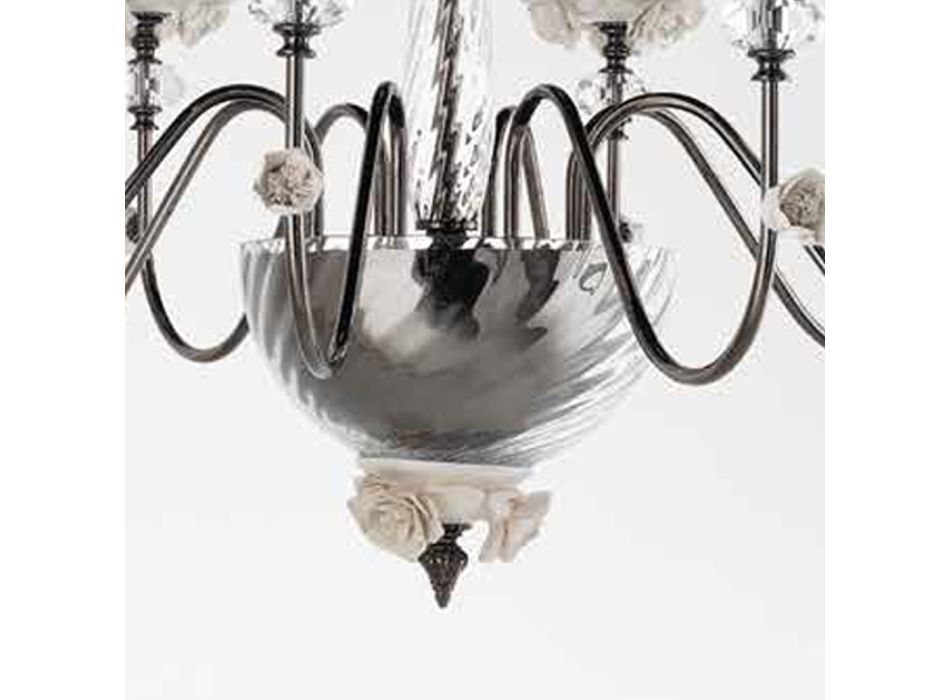 Klassischer Kronleuchter mit 8 Lichtern aus Porzellan und luxuriösem mundgeblasenem Glas - Eteria Viadurini