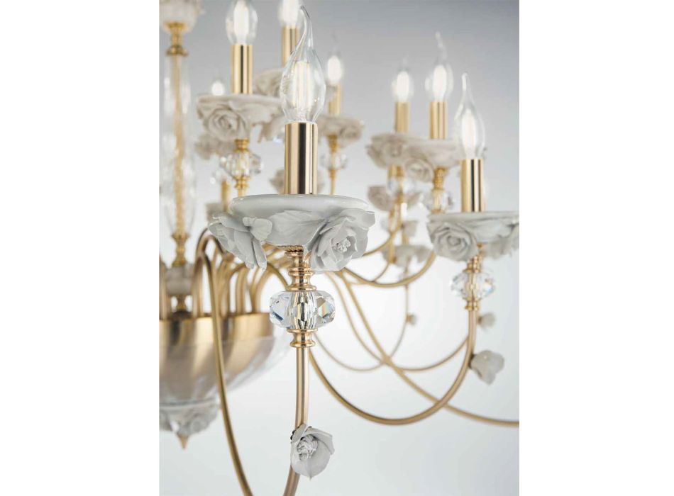Klassischer Kronleuchter mit 8 Lichtern aus Porzellan und luxuriösem mundgeblasenem Glas - Eteria Viadurini