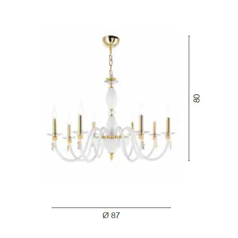 Klassischer Kronleuchter mit 8 Lichtern aus mundgeblasenem Glas und Handdetails - Phaedra Viadurini
