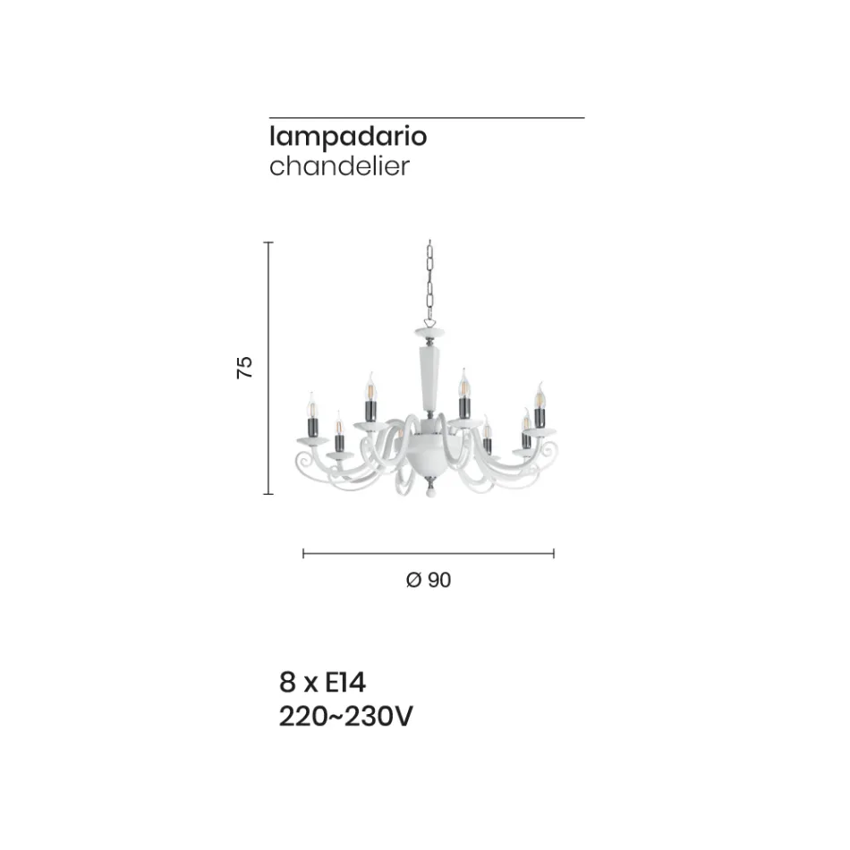 Klassischer Kronleuchter mit 8 Lichtern, italienisches handgefertigtes Glas und Kristall – Malaysia Viadurini