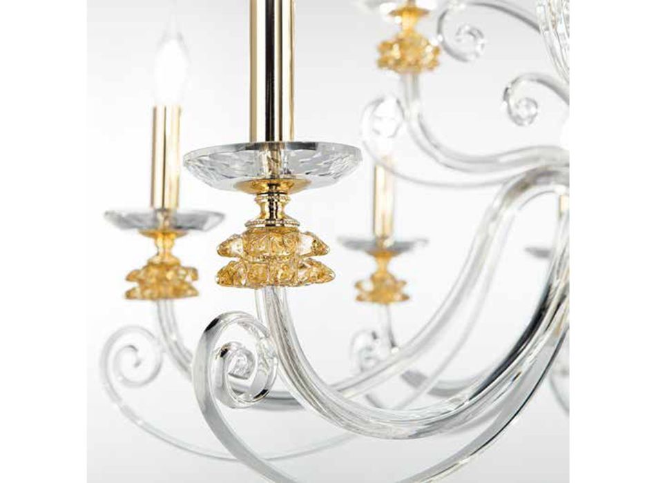 Kronleuchter mit 8 Lichtern aus mundgeblasenem Glas und klassischem Luxuskristall - Cassea Viadurini