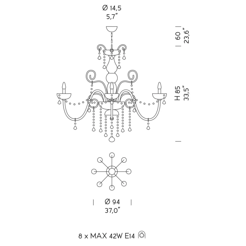 Kronleuchter mit 8 Lichtern aus venezianischem Glas Made in Italy Classic - Florentine Viadurini