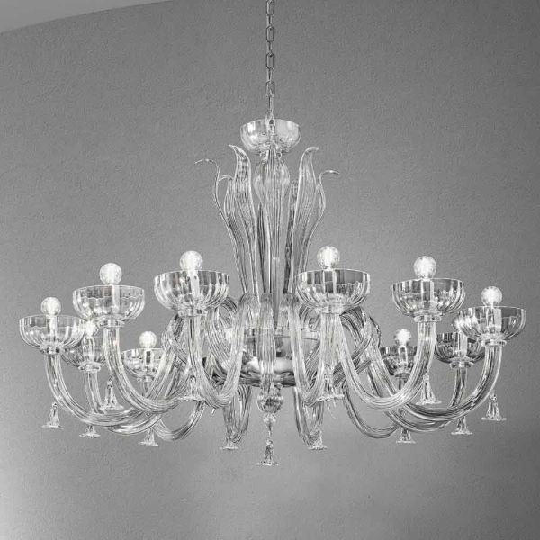12-flammiger handgemachter venezianischer glas-kronleuchter, made in italy - regina