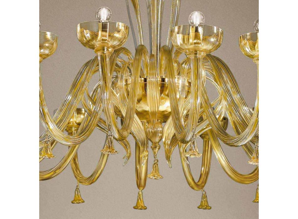 16-flammiger Kronleuchter aus venezianischem Glas und Gold, handgefertigt in Italien - Regina