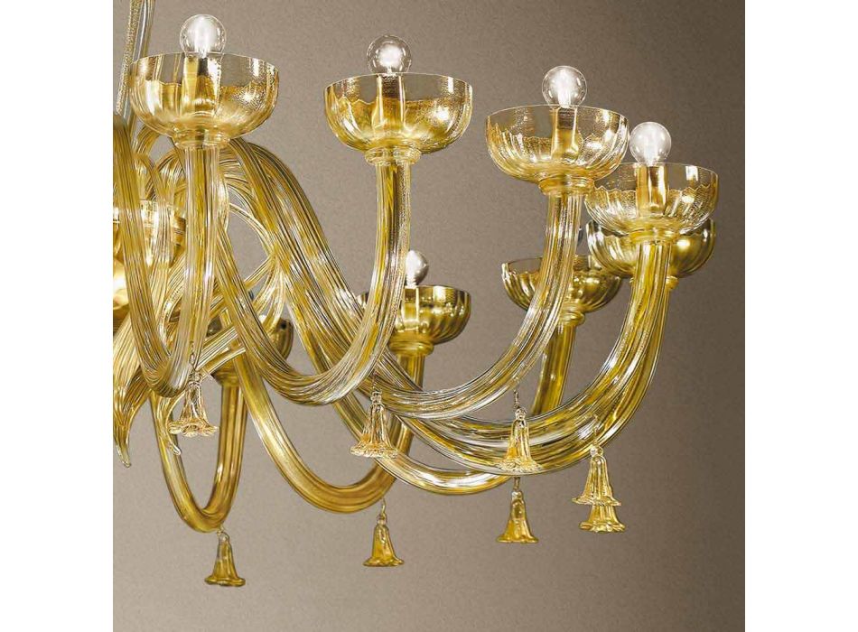 16-flammiger Kronleuchter aus venezianischem Glas und Gold, handgefertigt in Italien - Regina