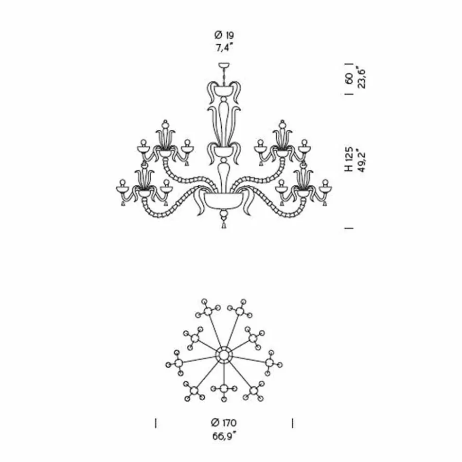 Kronleuchter mit 27 Lichtern aus weißem Venedig Glas, handgefertigt in Italien - Regina Viadurini