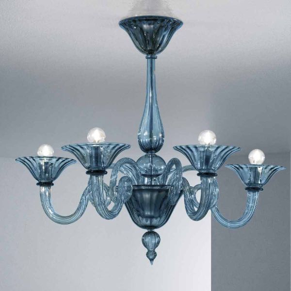 Artisan glass kronleuchter mit 5 lichtern aus venedig, made in italy - margherita