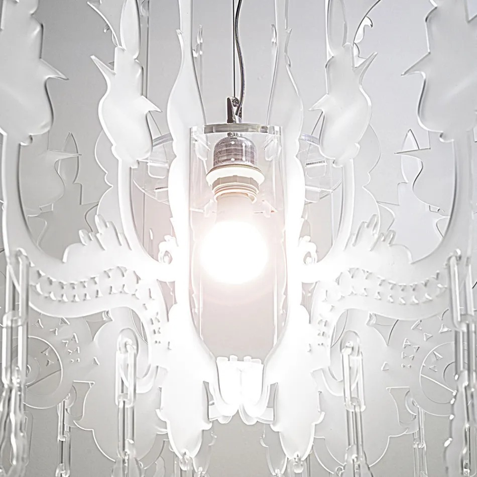 Pendelleuchte aus satiniertem, weißem Plexiglas, hergestellt in Italien – Luca Viadurini