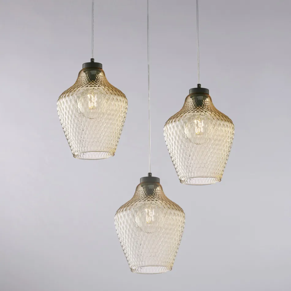 Alnitak 3-flammige Pendelleuchte aus schwarzem Glas und Metall Viadurini