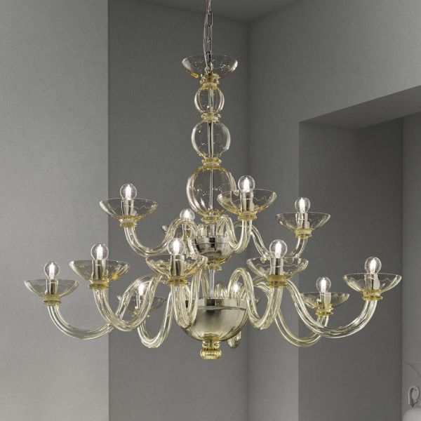 Klassischer kronleuchter 12 lichter aus venezianischem glas made in italy - foscarino