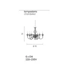 Klassischer Kronleuchter 6 Lichter Rauchglas Handgefertigt aus Italien und Metall - Memore Viadurini