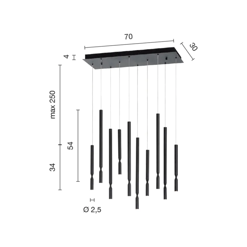 Kronleuchter mit 10 LED-Leuchten aus lackiertem Metall und verstellbaren Kabeln – Lärche Viadurini