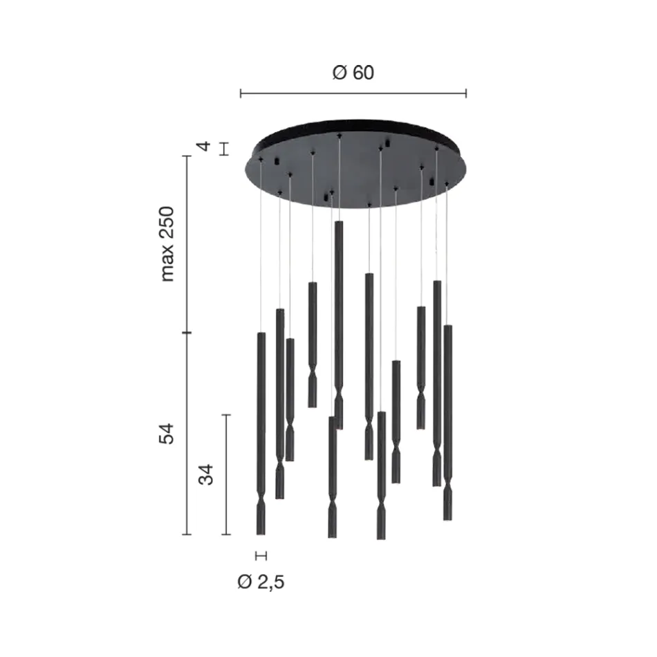 Kronleuchter mit 12 LED-Leuchten aus lackiertem Metall und verstellbaren Kabeln – Lärche Viadurini