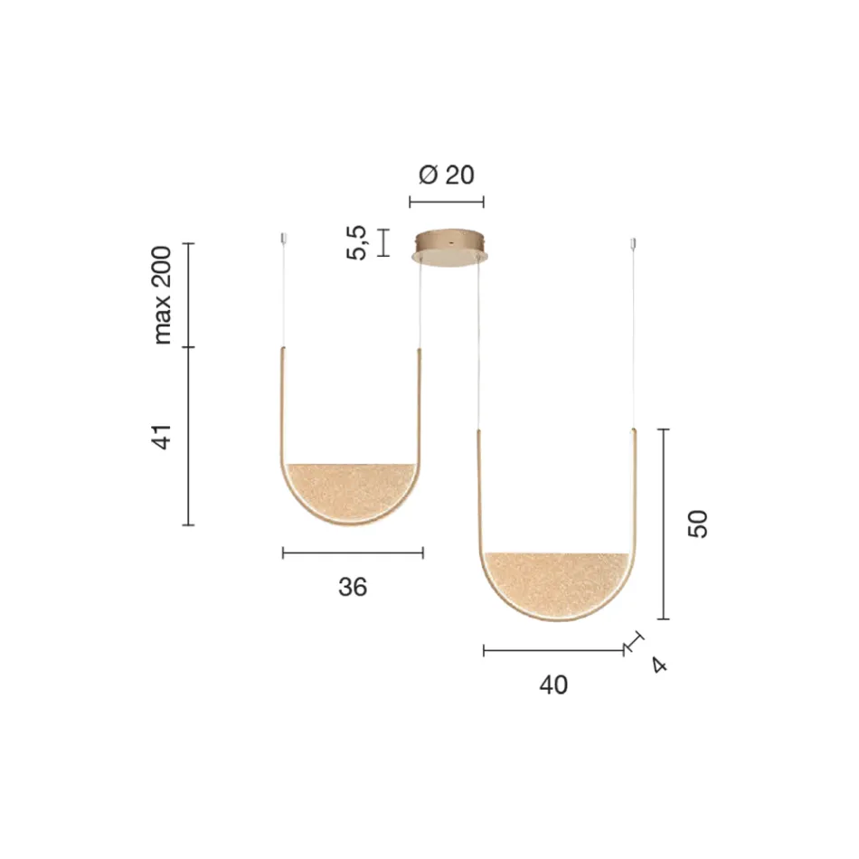 Kronleuchter mit 2 LEDs mit abnehmbarem Einsatz aus Granulatglas – Catalpa Viadurini
