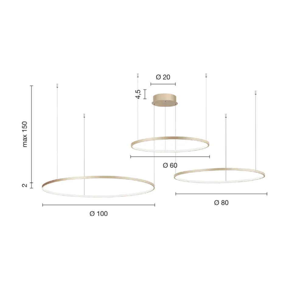 Kronleuchter mit 2 oder 3 horizontalen Roronde-LED-Lichtern aus lackiertem Metall – Maulbeere Viadurini