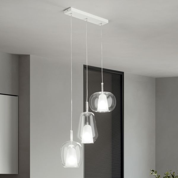 Kronleuchter mit 3 diffusoren aus transparentem mundgeblasenem glas made in italy - trilly