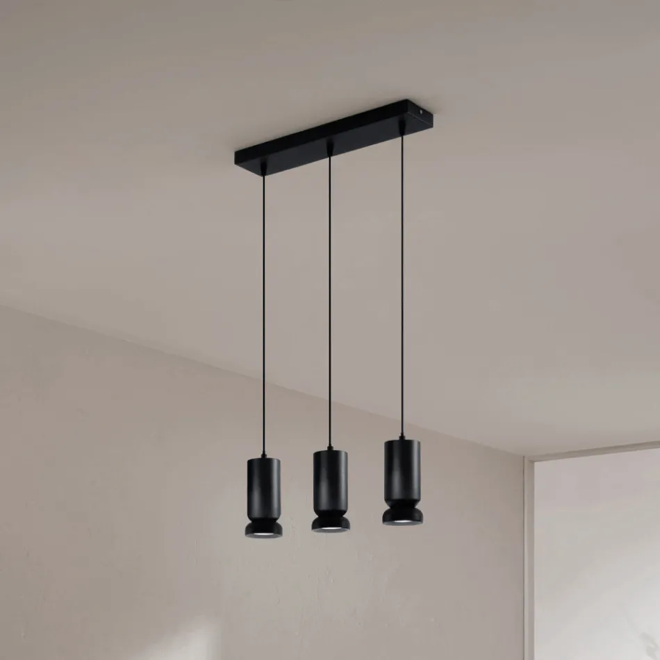 Kronleuchter mit 3 LEDs aus pulverbeschichtetem Aluminium und verstellbarem Kabel – Buxus Viadurini