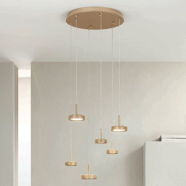 Kronleuchter mit 6 leds und rundem sockel aus goldlackiertem metall – hainbuche