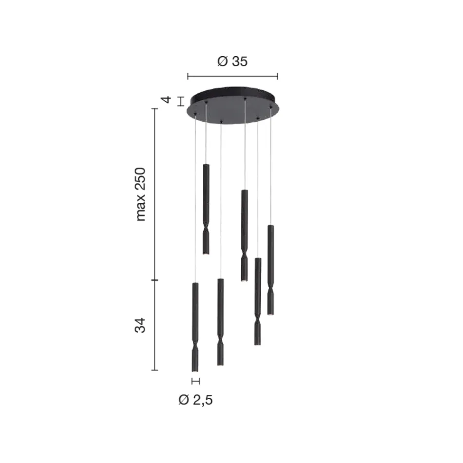 Kronleuchter mit 6 LED-Leuchten aus lackiertem Metall und verstellbaren Kabeln – Lärche Viadurini