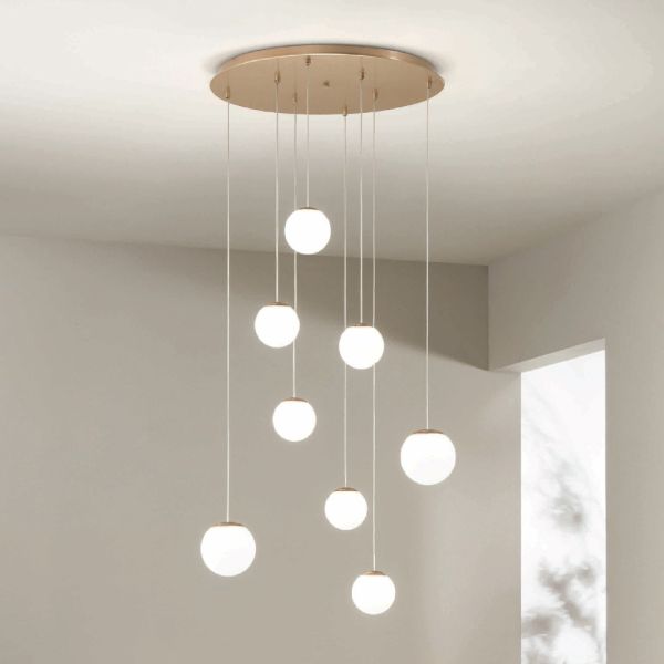Kronleuchter mit 8 leds, optional mit farbigem glas abgedeckt und sockel aus metall – buche
