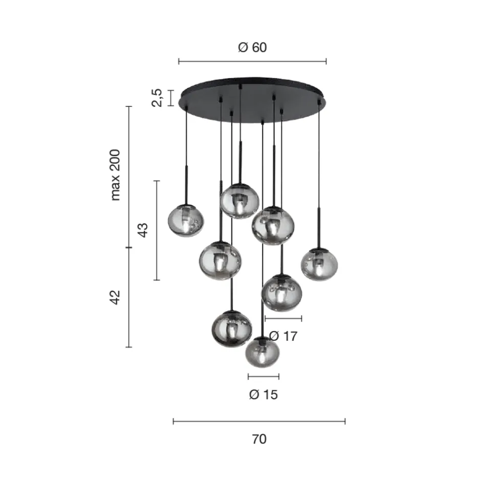 Kronleuchter mit 8 LEDs aus goldlackiertem Metall und mundgeblasenem Glas – Ailanto Viadurini