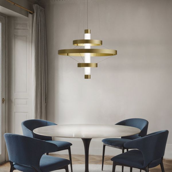 Kronleuchter mit glaskörper und 3 aluminiumkreisen - clara