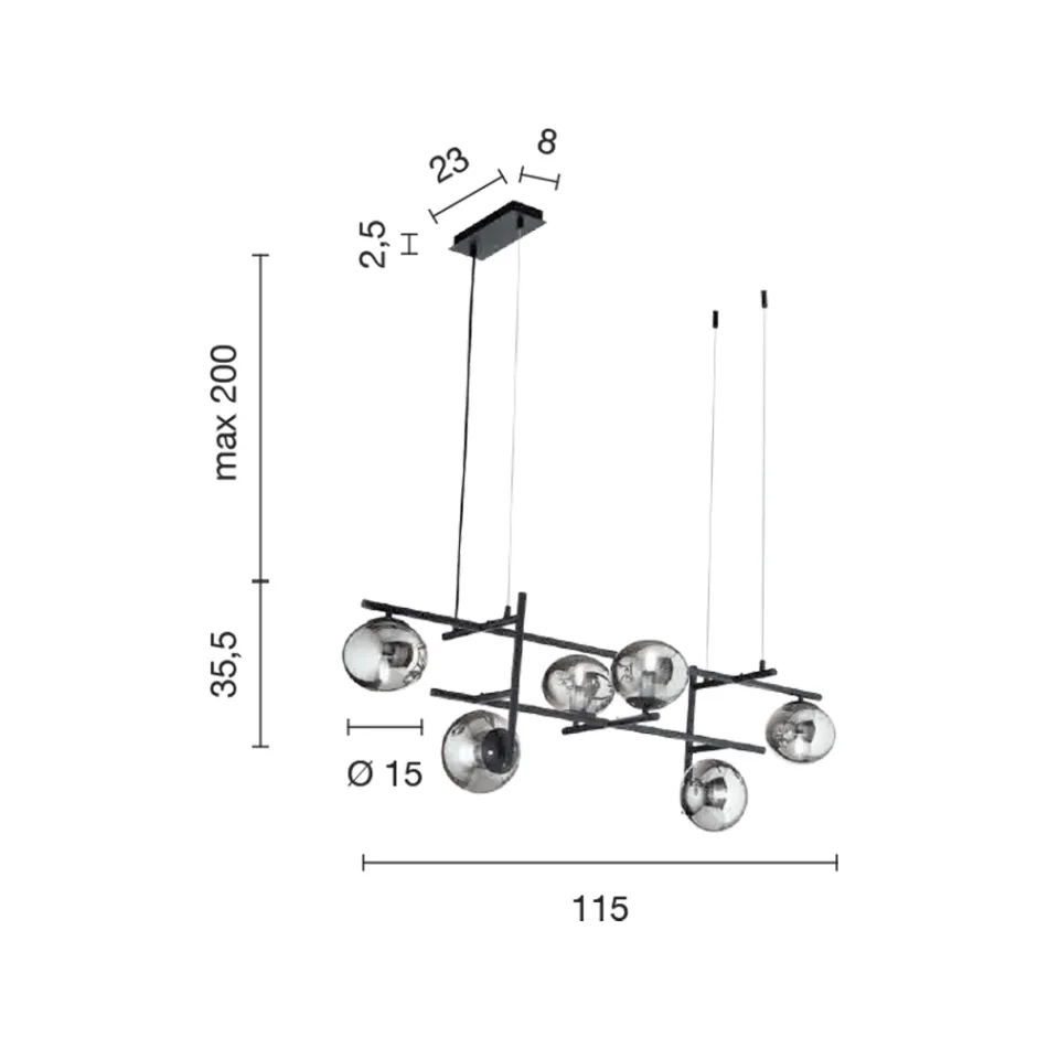 Kronleuchter mit LED aus goldlackiertem Metall und geblasenem Glas - Ailanto Viadurini