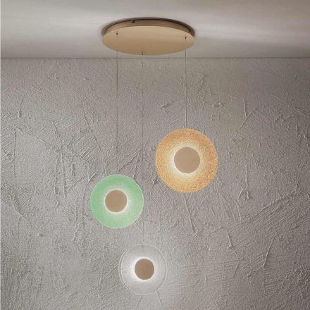 Kronleuchter mit LED-Licht aus lackiertem Metall und farbigem Glas – Albizia Viadurini