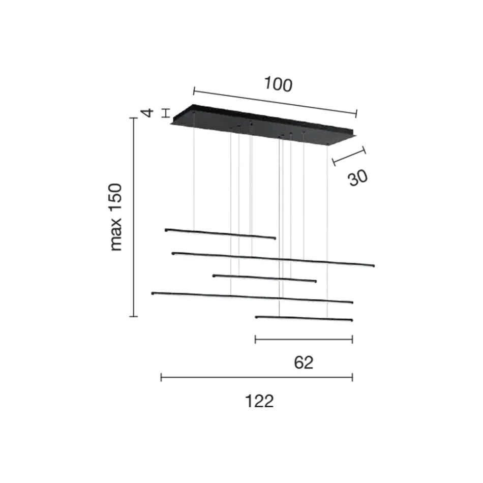 Kronleuchter mit horizontalen LED-Leuchten aus Metall und verstellbaren Kabeln – Orange Viadurini