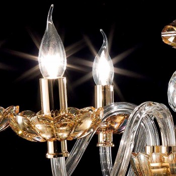 Klassischer Kronleuchter aus 6 Leuchten in Belle Glas und Kristall
