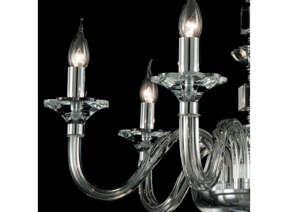6 Lichter Design Kronleuchter in Ivy Glas und Kristall, made in Italy