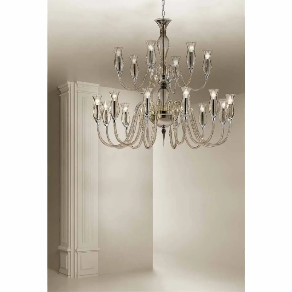 Handgefertigter Kronleuchter mit 18 Lichtern aus Venedig Glas Made in Italy - Vittoria Viadurini