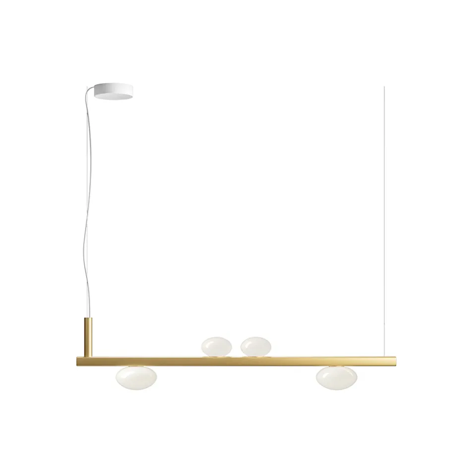 Aluminium-Kronleuchter mit weißem mundgeblasenem Glaslicht - Alma Viadurini