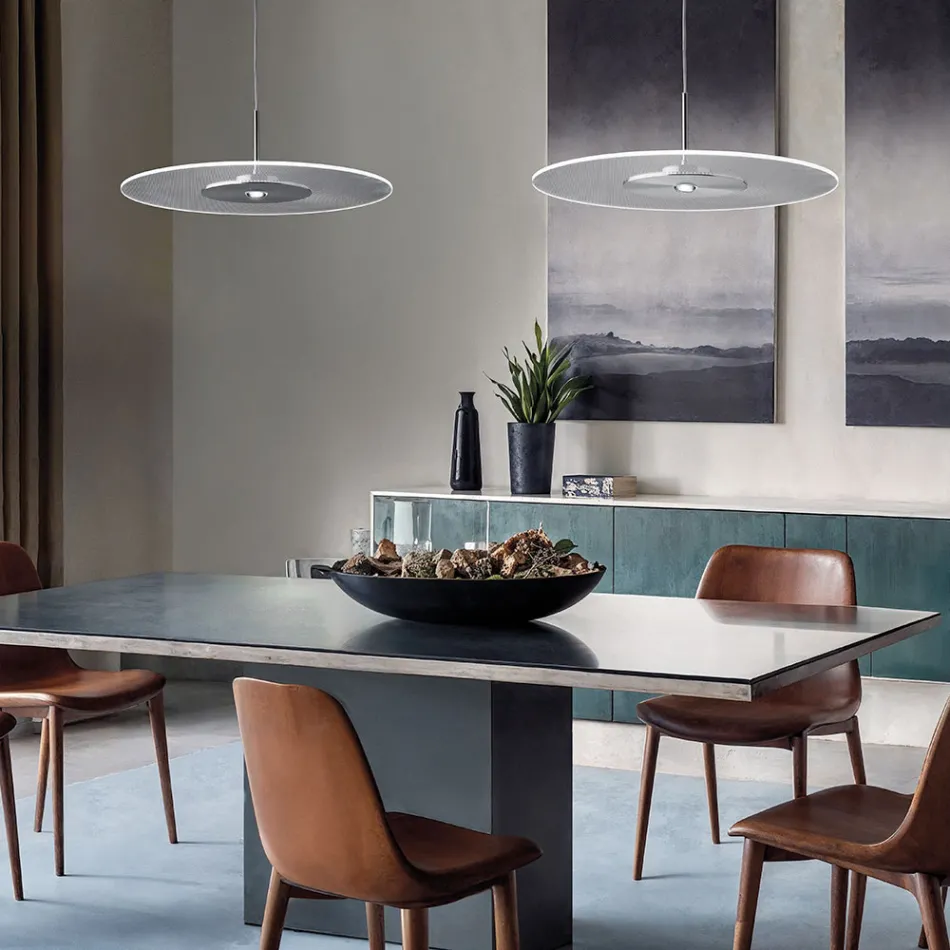 Kronleuchter aus Metall mit mikrogepunktetem Plexiglasdiffusor - Nora Viadurini