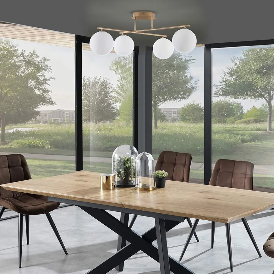 Kronleuchter aus metallischem Goldmetall und 4 weißen Glaskugeln - Venedig Viadurini