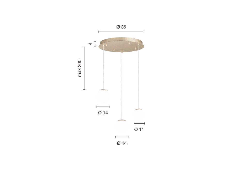 Kronleuchter aus goldlackiertem Metall mit 3 LEDs und optionalem Glas – Buche Viadurini