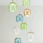 Kronleuchter aus goldlackiertem Metall mit LED-Licht und farbigem Glas – Hainbuche Viadurini