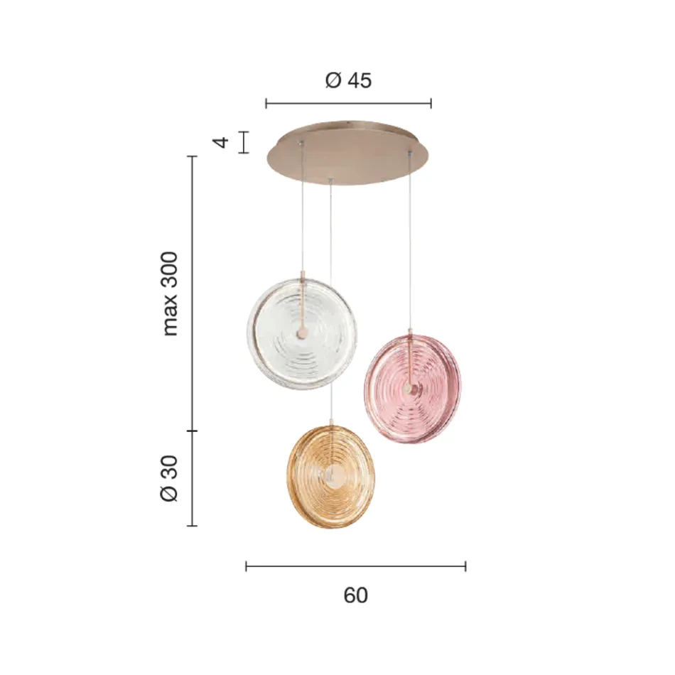 Kronleuchter aus lackiertem Metall und Glas, verziert mit konzentrischen Linien – Hackberry Viadurini