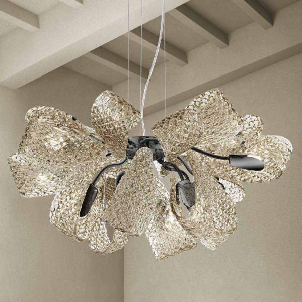 Moderner kronleuchter mit 12 lichtern aus venedig glas, made in italy - diamonique