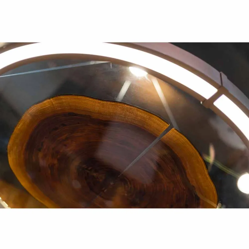 Moderner Kronleuchter aus Stahl und Glas mit Holzeinsatz Made in Italy - Seoul Viadurini