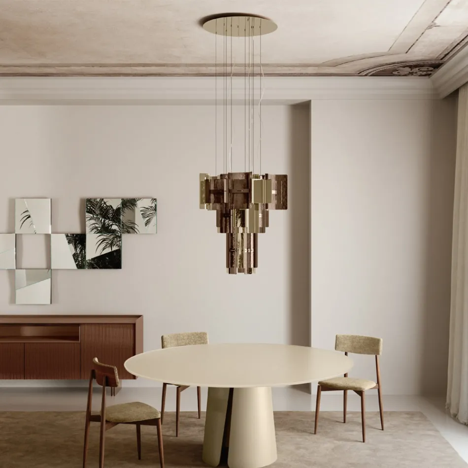 Velis – Elegant gestalteter, moderner Kronleuchter aus Fusingglas, hergestellt in Italien Viadurini