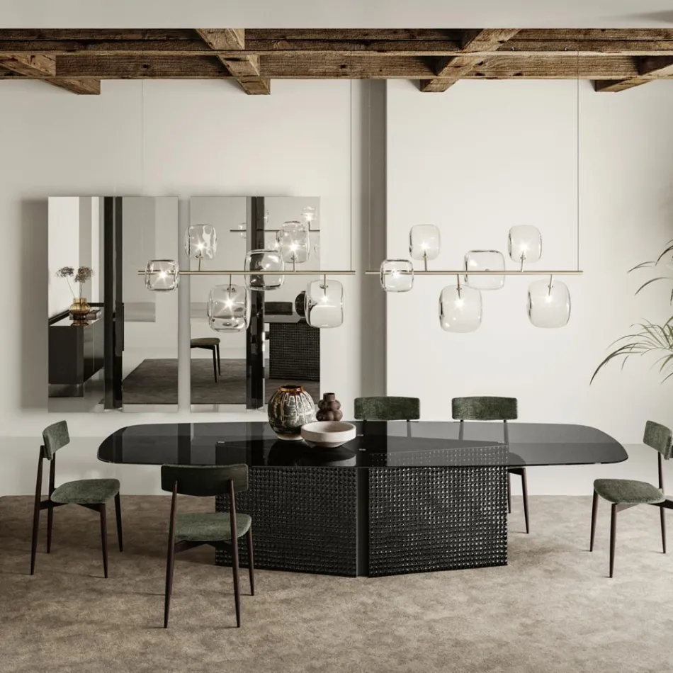 Horizontaler Kronleuchter aus Metall und transparentem Pyrexglas - Iperspazio Viadurini